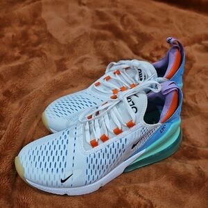 Nike Air Max 270 White Sneakers with Green, Orange, Purple and Blue Accents
